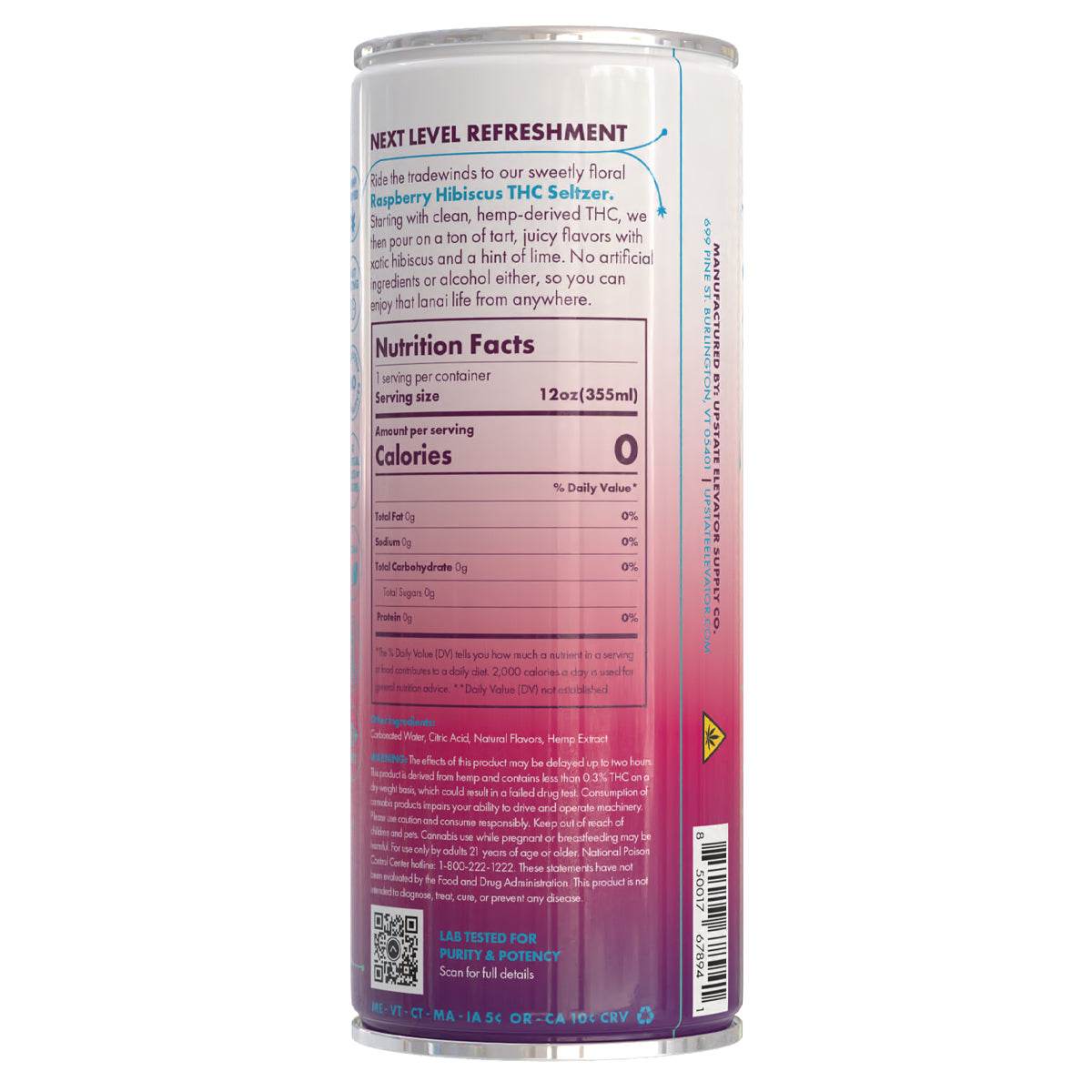 Upstate beverage, THC seltzer, CBD drink, raspberry hibiscus