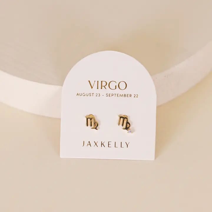 Virgo earrings, zodiac stud earrings, gold Virgo jewelry, Virgo zodiac studs, CZ zodiac earrings, horoscope jewelry, Virgo gift, gold zodiac studs