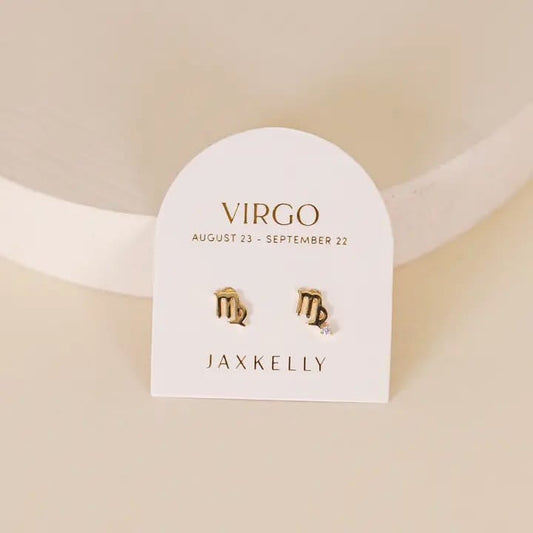 Virgo earrings, zodiac stud earrings, gold Virgo jewelry, Virgo zodiac studs, CZ zodiac earrings, horoscope jewelry, Virgo gift, gold zodiac studs