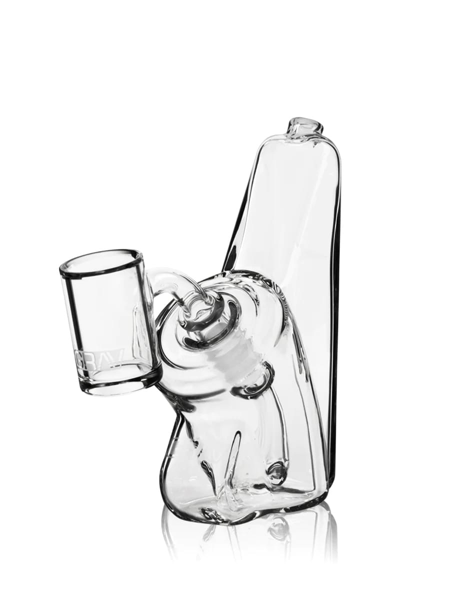 compact glass dab rig, GRAV water rig, low water line rig, small glass bubbler, GRAV glass collection