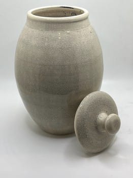 Mike Teal pottery, white crackle vase, porcelain lidded vase, handmade ceramics, wheel-thrown pottery, artisan stoneware, Tulsa ceramic artist, functional art, ceramic home décor, YENology artisan collection