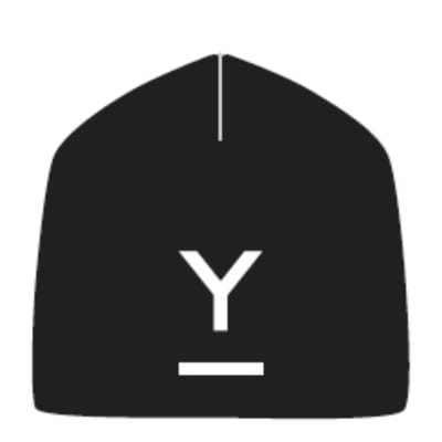 Black beanie with a white 'Y' logo on a white background