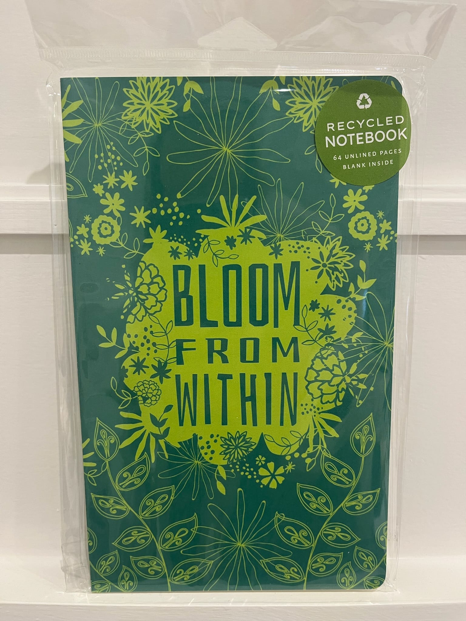 eco-friendly journal, recycled notebook, sustainable stationery, mindful writing journal, FSC certified notebook, Green Seal paper, eco paper journal, made in USA journal, blank recycled notebook, unlined journal, mindfulness gift, Bloom From Within notebook, eco art journal