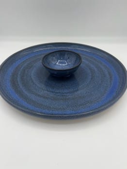 Mike Teal pottery, blue oil spill platter, handmade porcelain, wheel-thrown ceramics, serving dish set, artisan stoneware, Tulsa ceramic artist, functional pottery, handmade serveware, YENology artisan collection