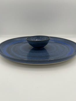 Mike Teal pottery, blue oil spill platter, handmade porcelain, wheel-thrown ceramics, serving dish set, artisan stoneware, Tulsa ceramic artist, functional pottery, handmade serveware, YENology artisan collection