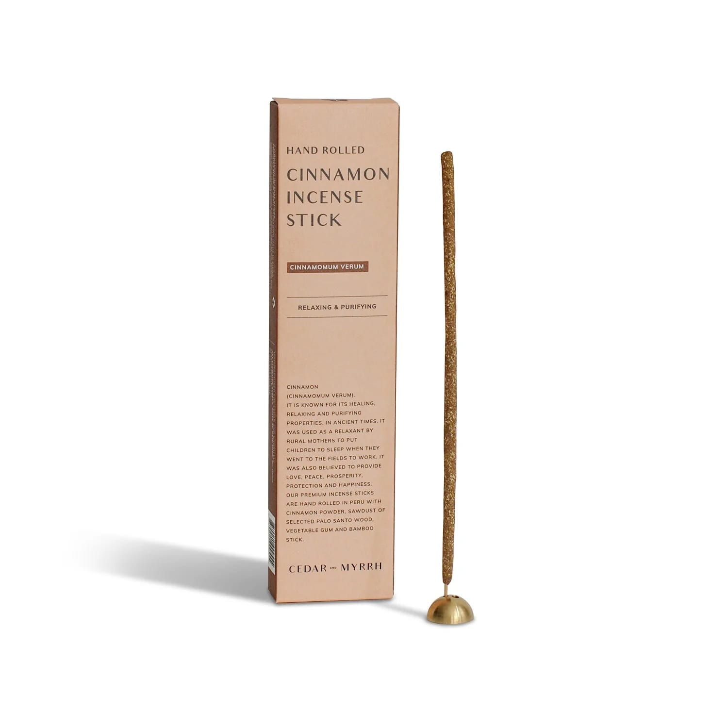 Hand-rolled Cinnamon Incense Sticks from Peru displayed on natural linen.