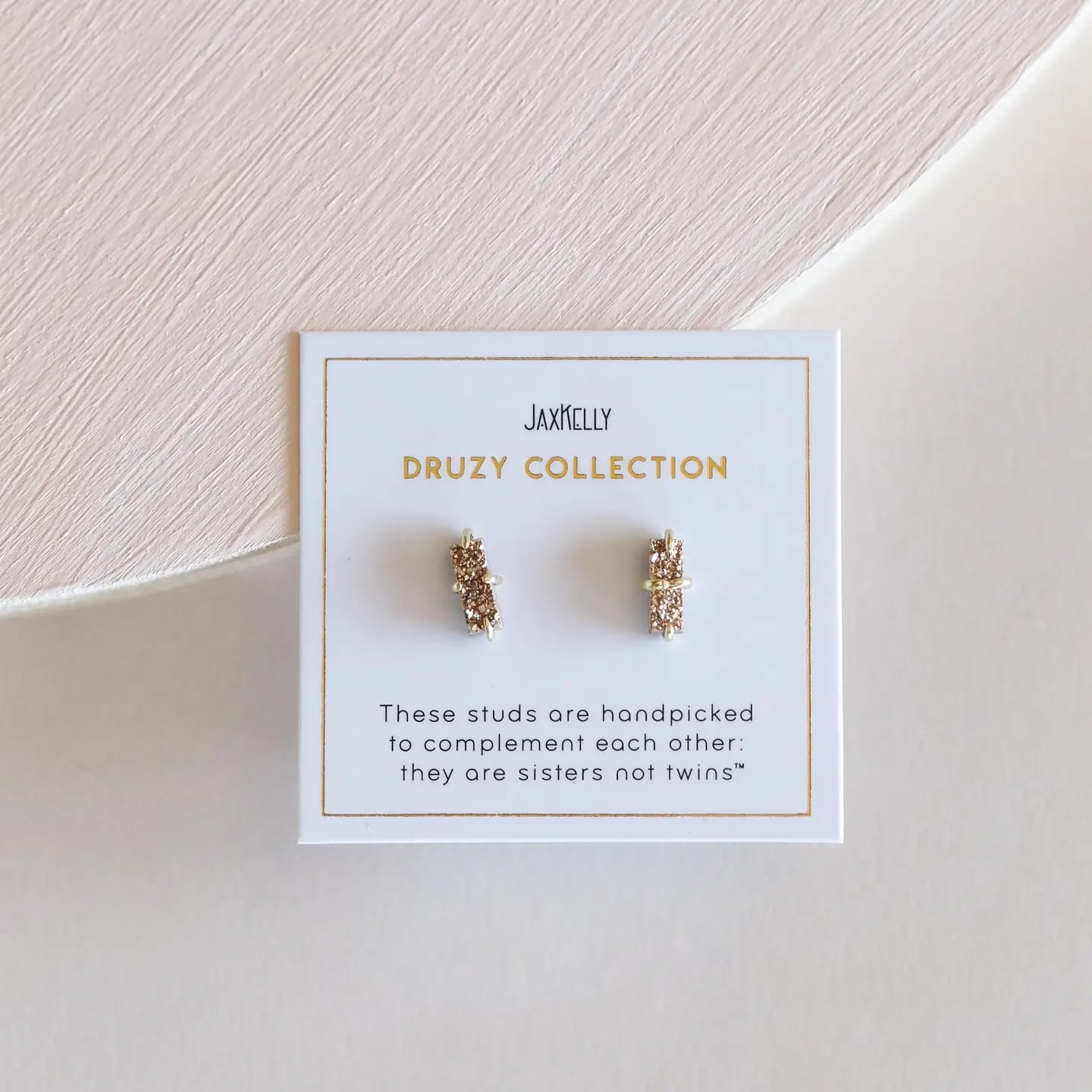 druzy bar earrings, rose gold druzy studs, gold druzy earrings, hypoallergenic earrings, sterling silver gold plated, natural druzy jewelry, claw-set druzy earrings