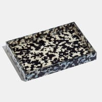 Edie Parker vanity tray, granite tray, black and white decor, recycled acrylic home accessory, luxury organizer, modern vanity tray, sustainable design, YENology home decor, acrylic display tray, neutral home accents