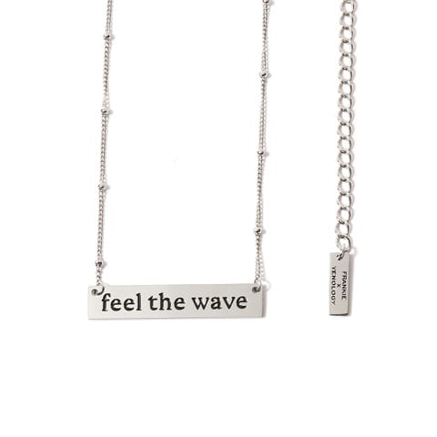 feel the wave necklace, silver bar pendant, YENology jewelry, Frankie Smoke collaboration, mindful jewelry