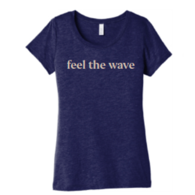 feel the wave, YENology shirt, women’s navy tee, mindful apparel, feel the wave tee, soft tri-blend shirt, yoga shirt