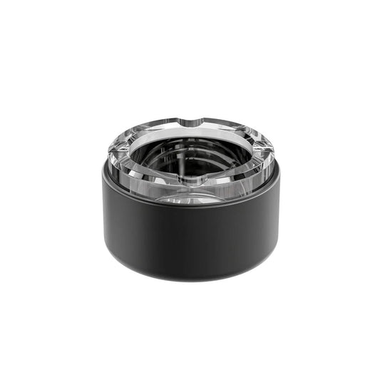 Black and clear ashtray on a white background