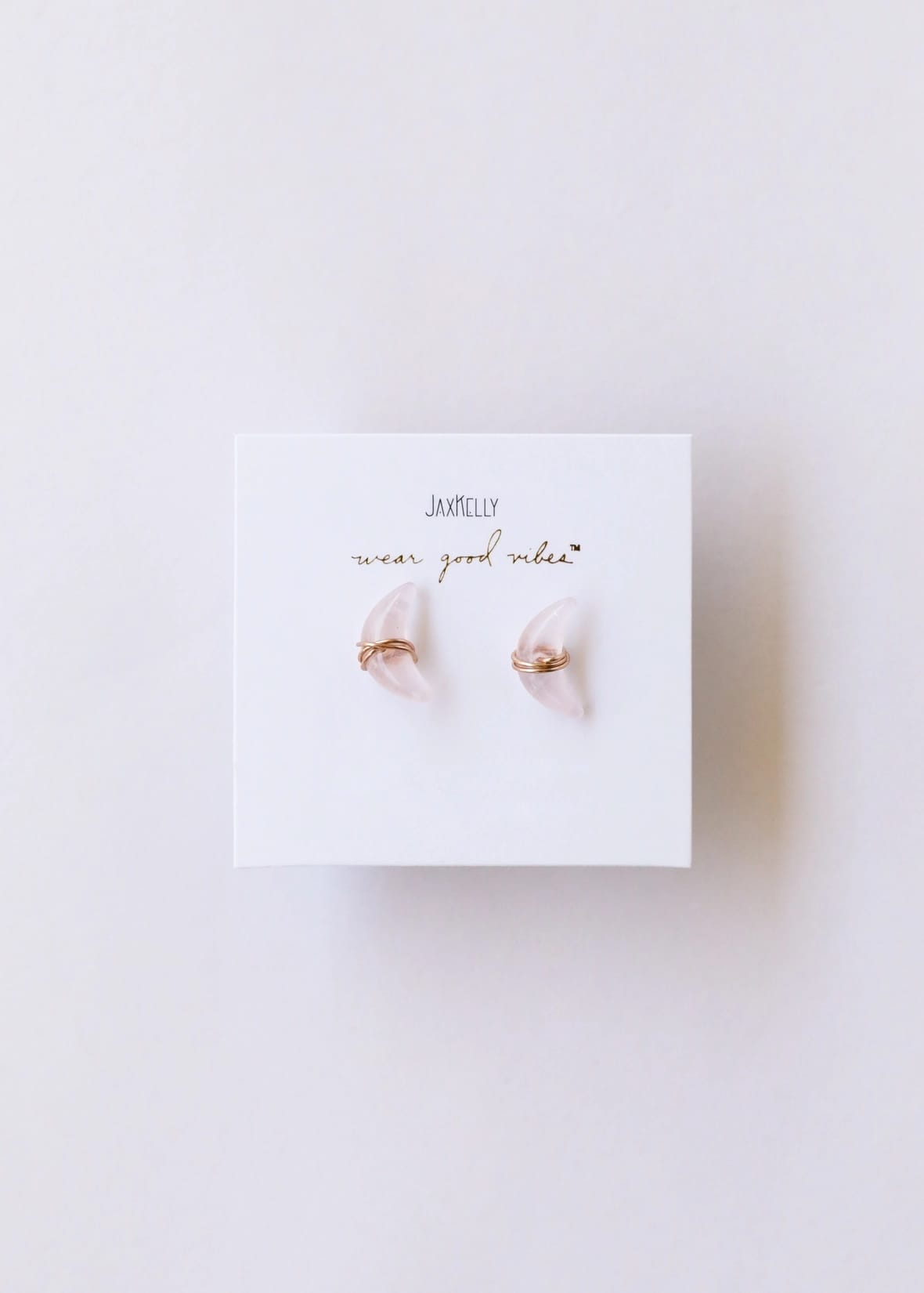 rose quartz earrings, moon earrings, wire wrapped earrings, gemstone crescent earrings, celestial jewelry, gold moon studs, hypoallergenic earrings, natural stone earrings