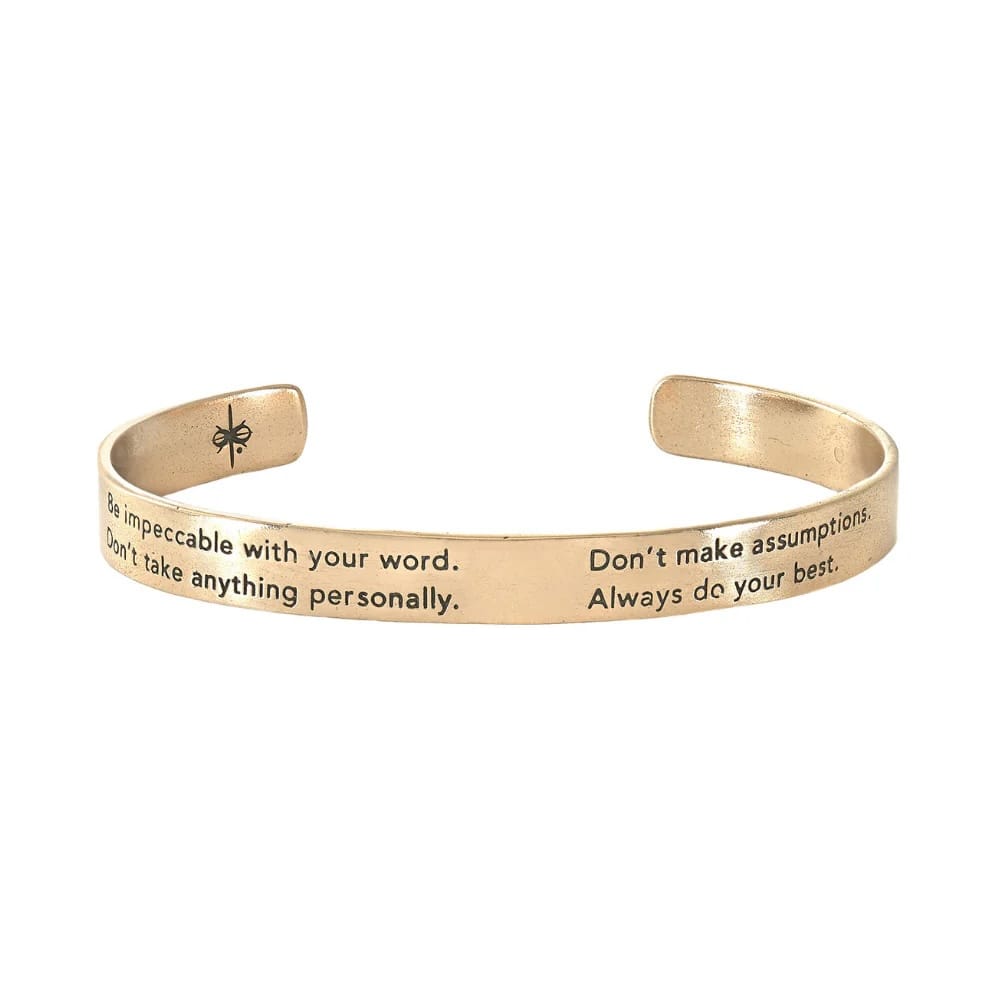 four agreements bracelet, mindful jewelry, don miguel ruiz jewelry, bronze cuff