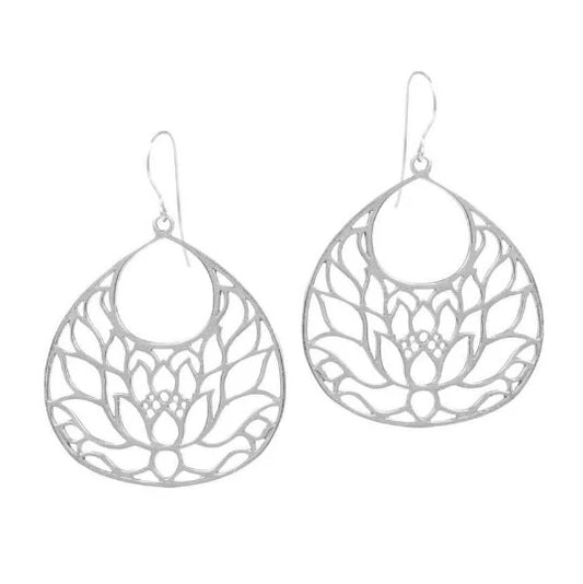 lotus jewelry, silver earrings, lotus flower earrings, symbolic jewelry, mindfulness jewelry, spiritual jewelry, handcrafted earrings
