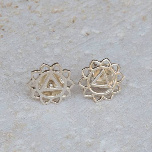Solar Plexus Chakra earrings, empowerment jewelry, sterling silver studs, chakra jewelry, personal power jewelry, confidence earrings, Jewelry Evolution, mindful jewelry, spiritual jewelry, YENology accessories