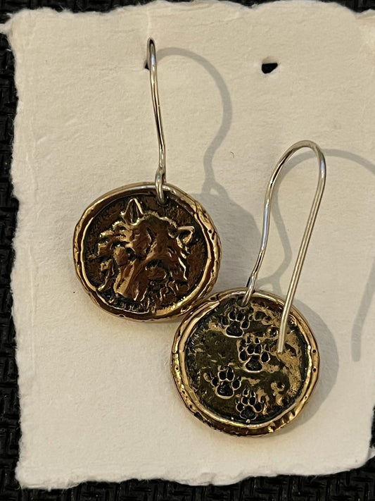 Wolf Traveler Coin Drop earrings
