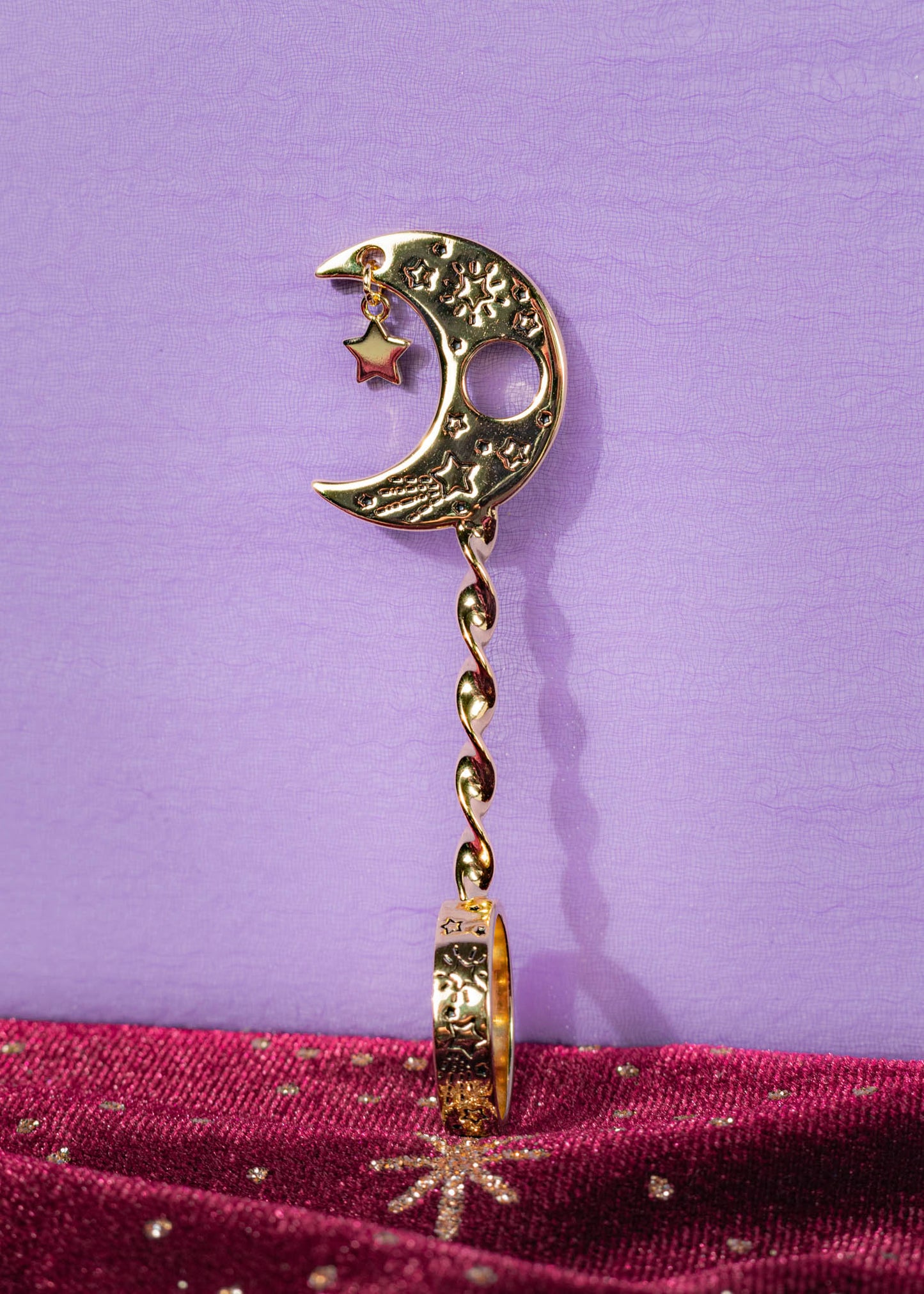 Canna Style Celestial Joint Holder, gold joint holder, moon and star joint holder, luxury smoking accessory, celestial smoking ring, brass joint holder, cosmic smoke accessory, stoner jewelry