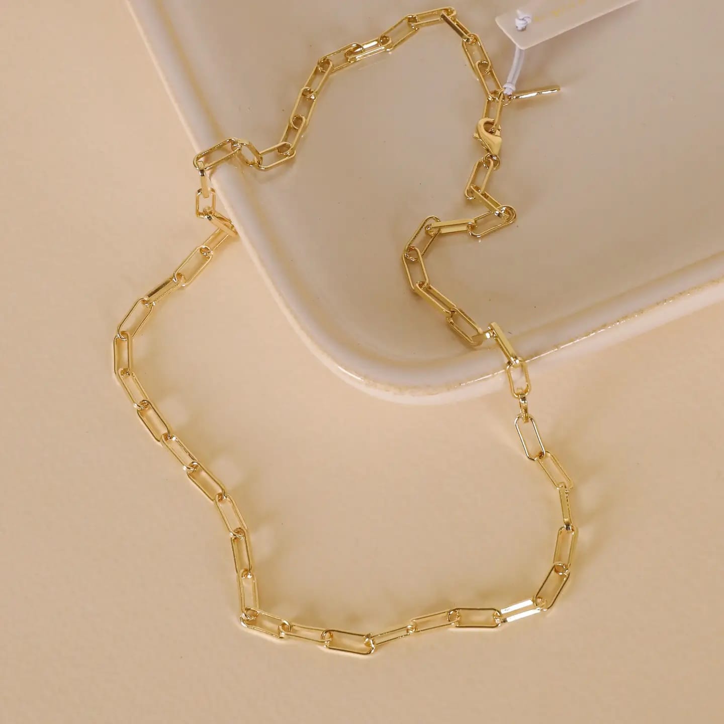 18k gold paper clip chain, large link necklace, gold chain necklace, tarnish-free jewelry, hypoallergenic gold necklace, adjustable gold chain, gold layering necklace, water-resistant gold jewelry, 18k plated necklace, elegant gold statement chain