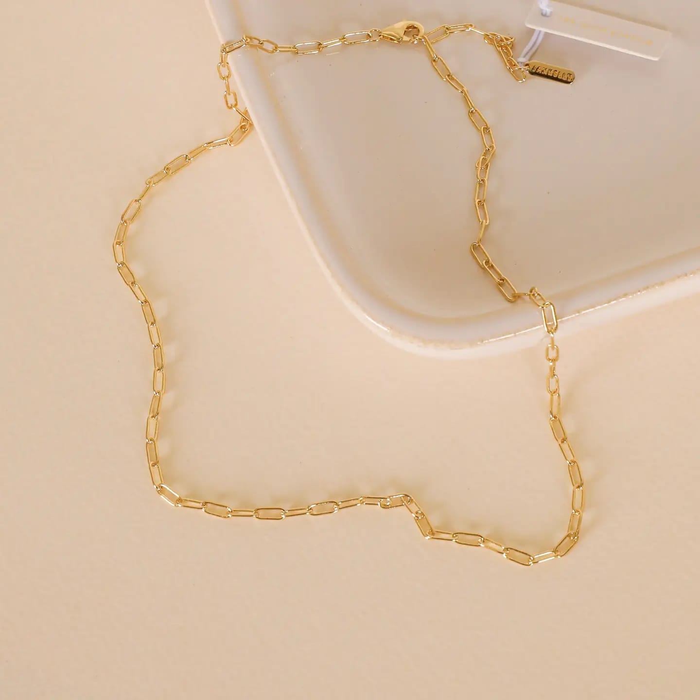 small link gold chain, 18k gold paper clip necklace, dainty gold chain, tarnish-free jewelry, hypoallergenic necklace