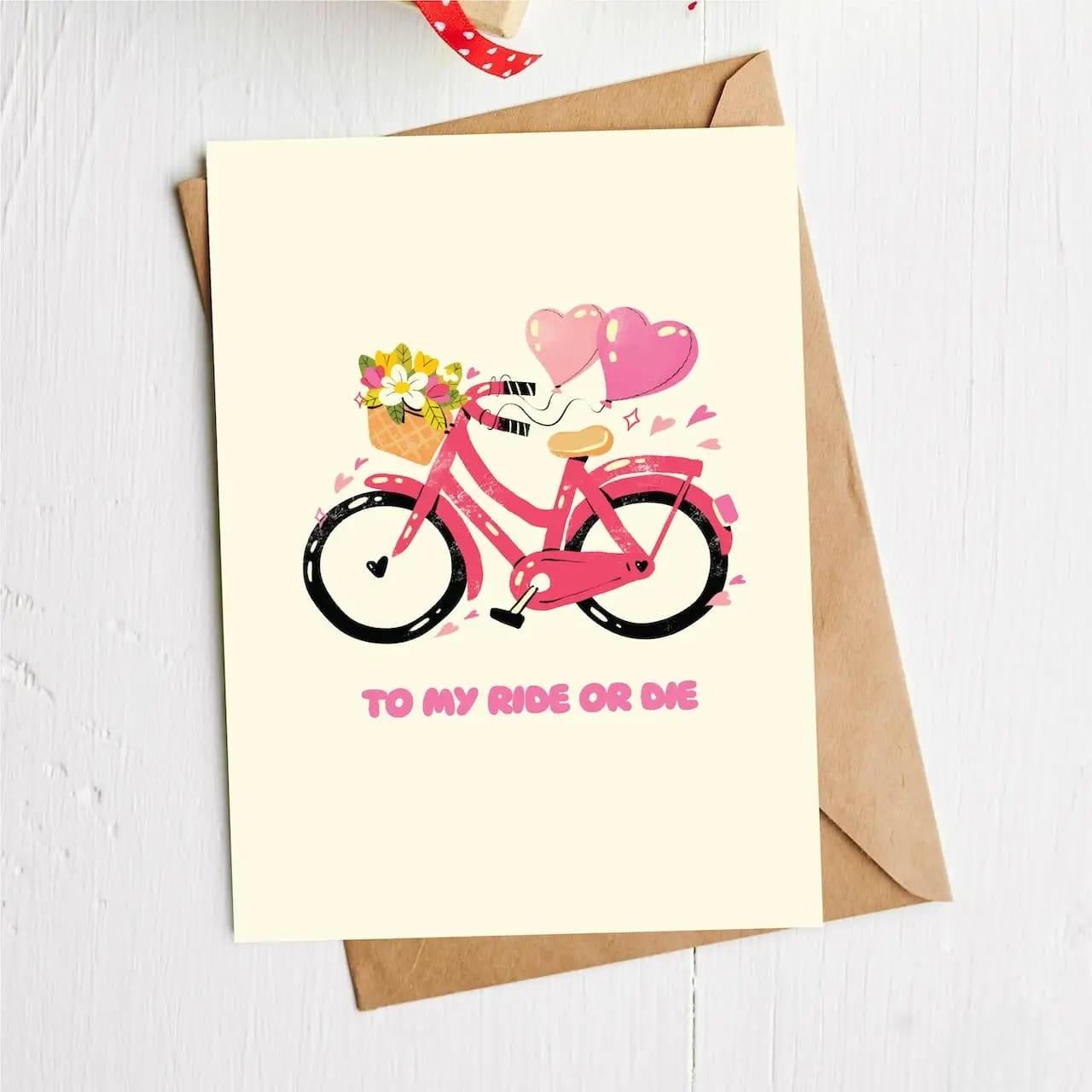valentines day card, anniversary card, love card, ride or die card, romantic greeting card, cute valentine card, heart bicycle card, hand drawn card, card for boyfriend, card for girlfriend, whimsical love card