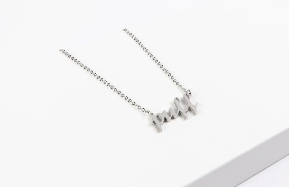 Frankie Smoke jewelry, PUFF necklace, cannabis necklace, stainless steel jewelry, gold plated necklace, silver plated necklace, statement necklace, hypoallergenic jewelry, bold chain, YENology accessories