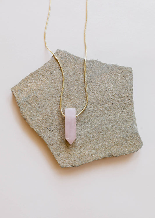 rose quartz necklace, gold crystal necklace, rose quartz point pendant, heart chakra jewelry, 18k gold plated necklace, healing crystal jewelry, mindful jewelry