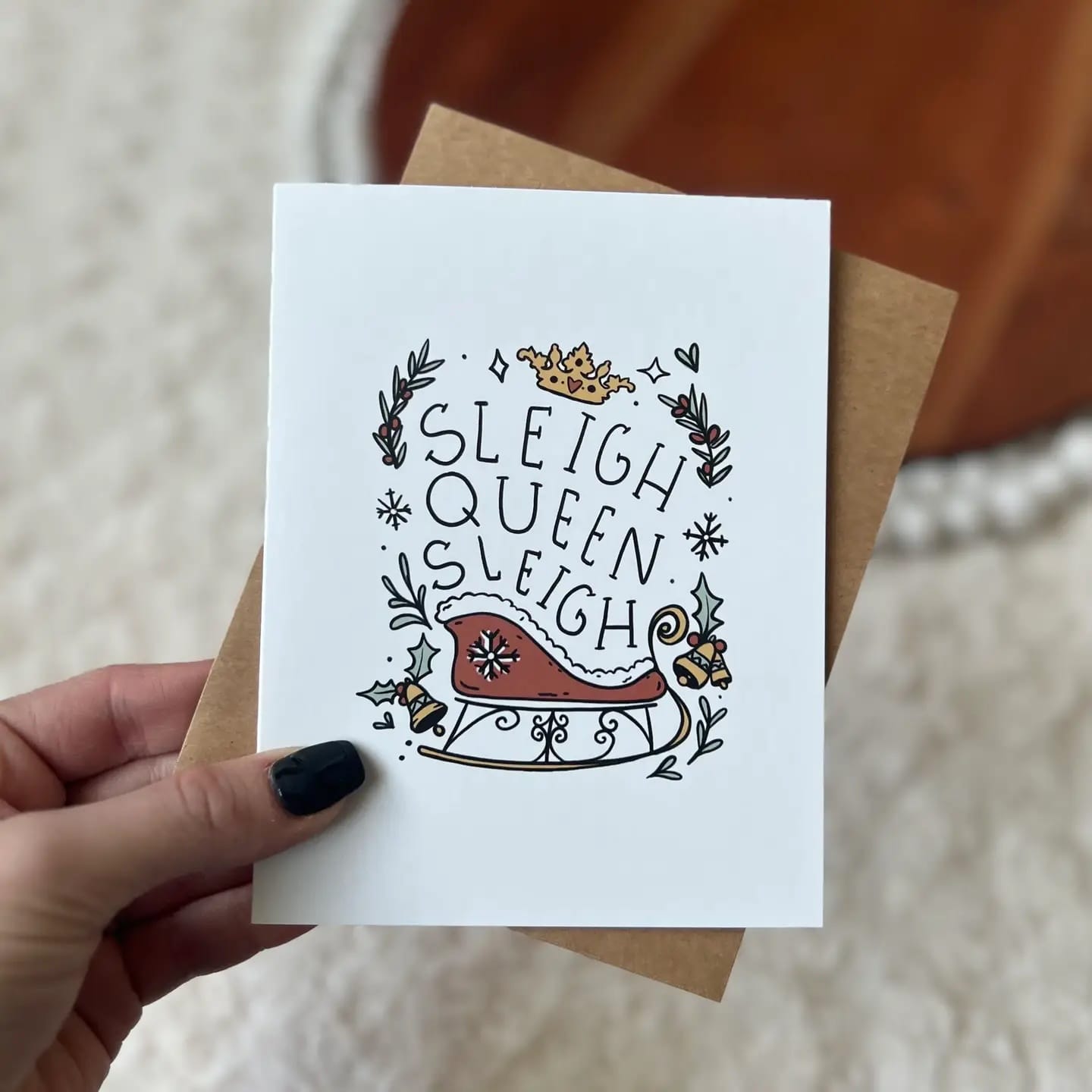 sleigh queen card, funny christmas card, holiday greeting card, slay queen christmas card, festive pun card, christmas stationery, holiday humor card, blank inside card, christmas gifts, YENology cards