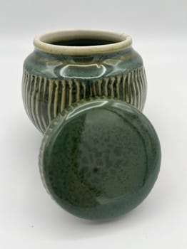 green ceramic container, porcelain lidded jar