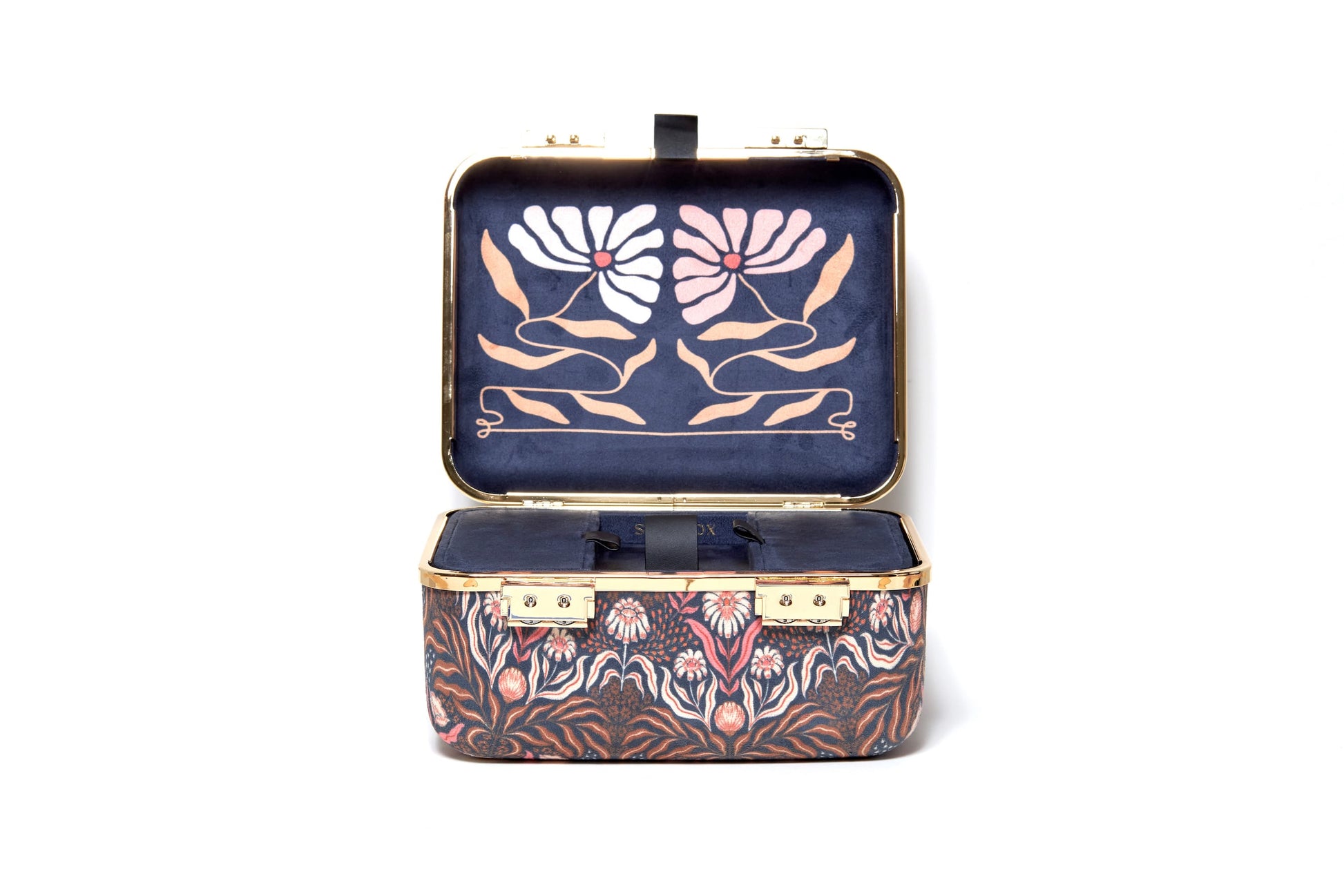 Decorative jewelry box with floral patterns on a white background