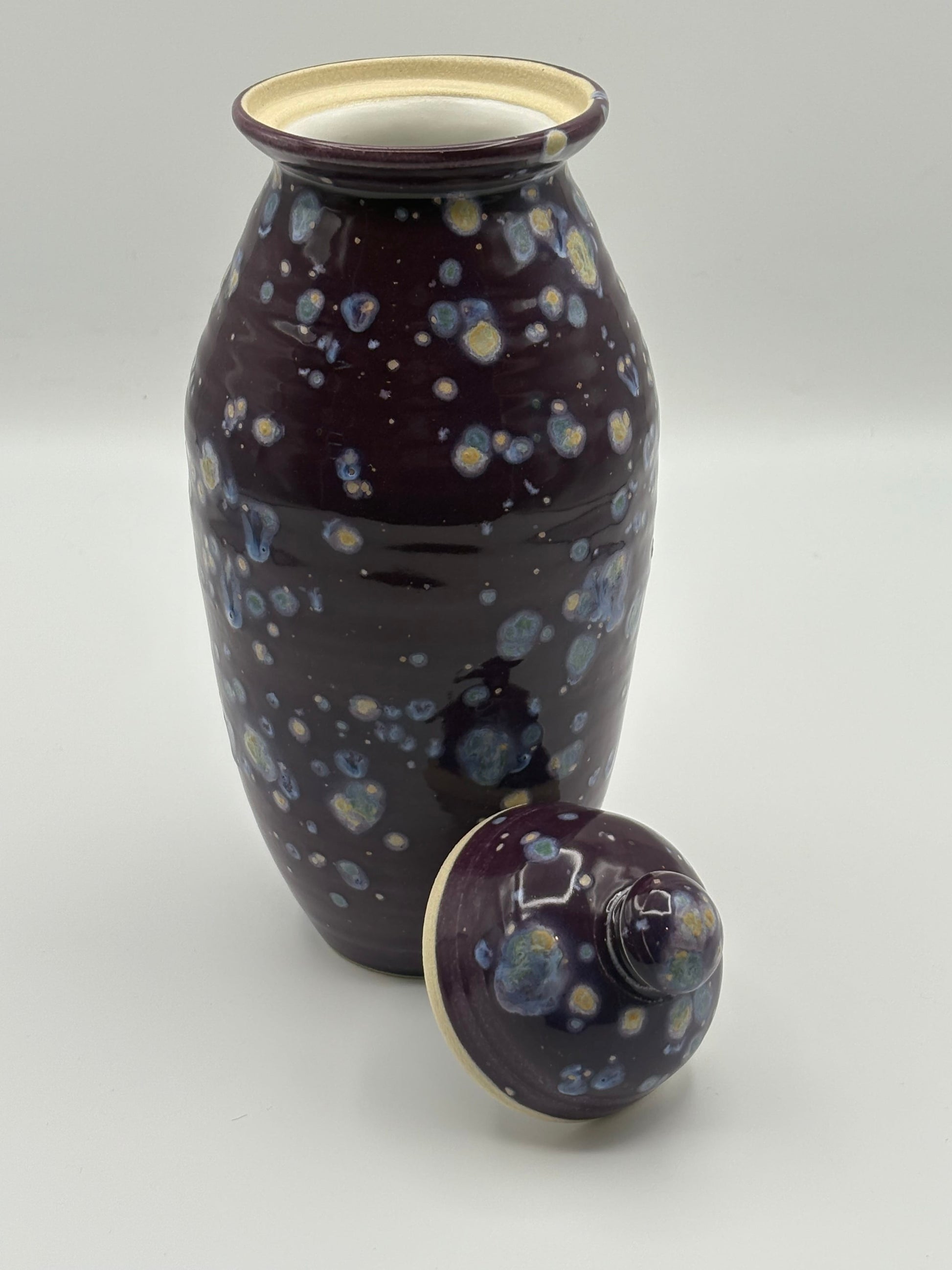 Decorative ceramic vase with speckled design 