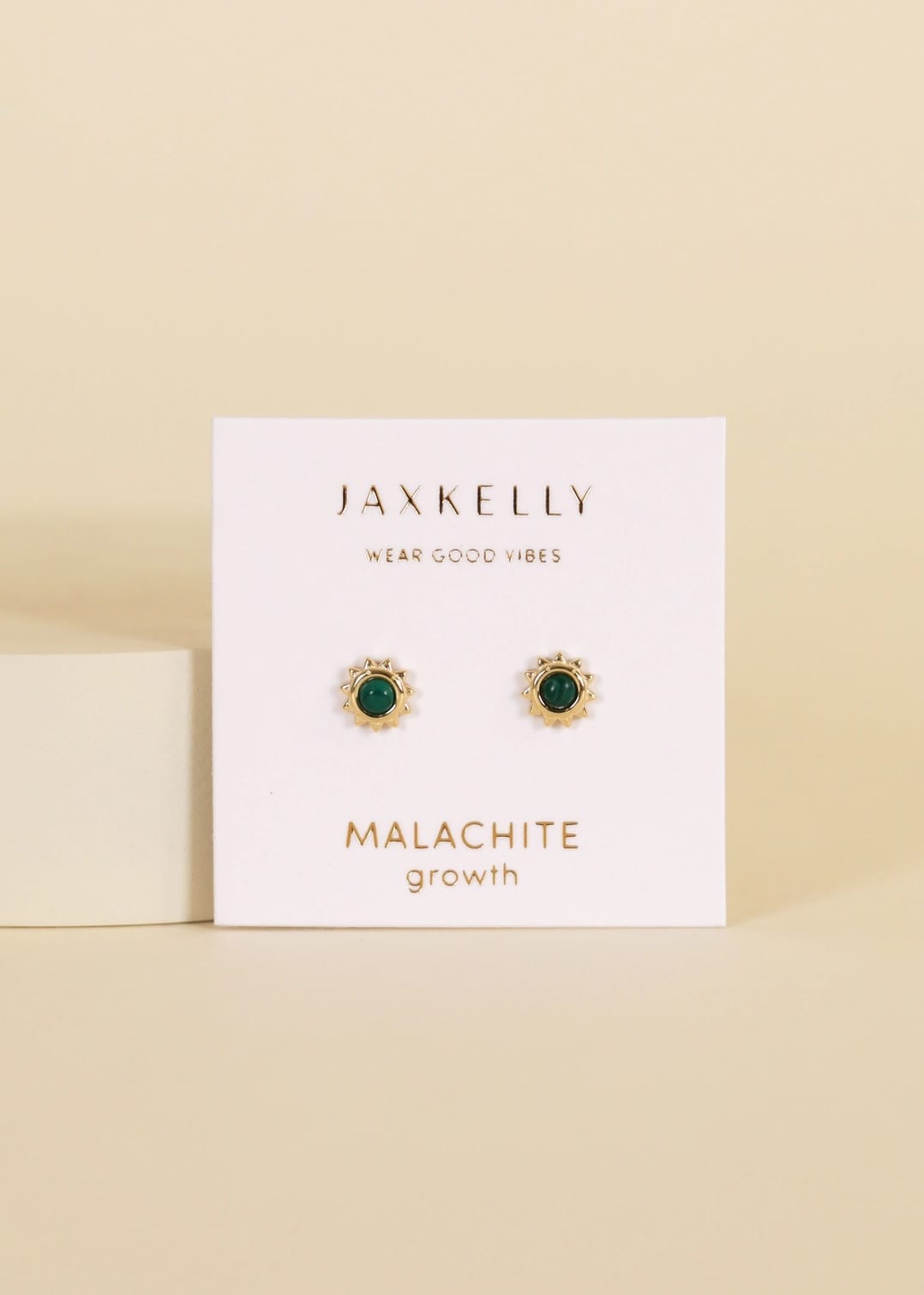 small gold earrings, minimalist malachite jewelry