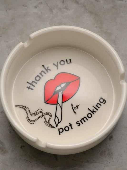 Thank You for Pot Smoking ashtray
Rogue Paq porcelain ashtray
Retro hotel ashtray style
Modern cannabis ashtray design
Cheeky pot smoking accessory
4 inch ceramic ashtray
High contrast smoking tray
Luxury pot smoking ashtray
Nostalgic weed ashtray
Stylish cannabis home decor