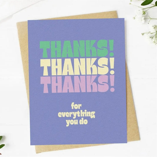 thank you card, retro thank you card, mothers day card, appreciation card, funny thank you card, gratitude greeting card, hand drawn stationery, blank inside card, thank you note card, mom thank you gift