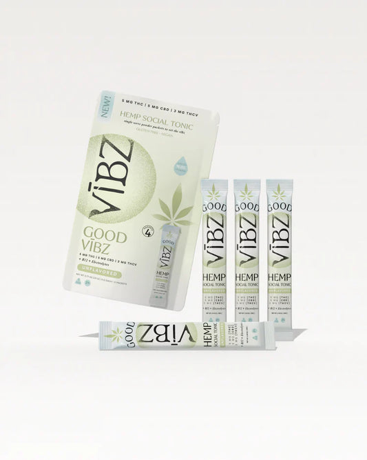 THC drink mix, unflavored THC powder, CBD drink mix, THCV powder, hemp drink packets, electrolyte THC mix, social tonic mix, Good Vibz drink mix