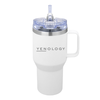 YENology travel mug, insulated mug with handle, stainless steel tumbler, 30oz vacuum mug, reusable straw mug, thermal travel cup, coffee tumbler, eco drinkware, mindful living mug, hydration accessories
